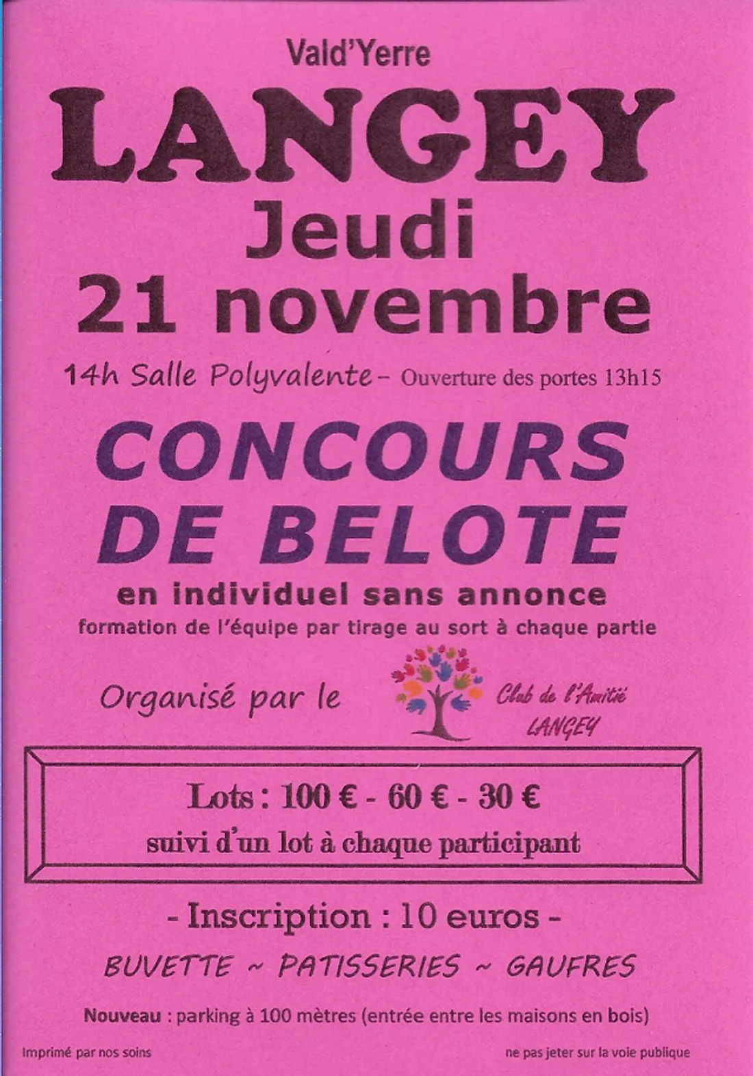 LANGEY - Concours de belote du club de l'amitié