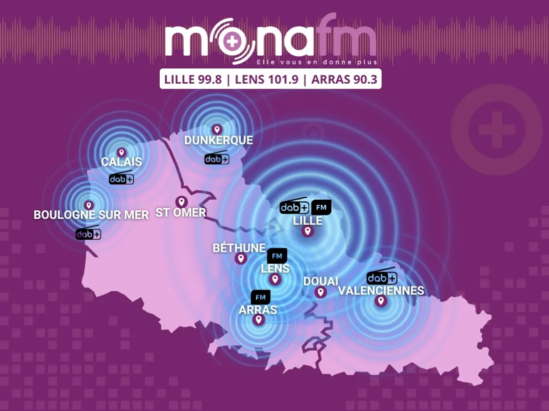 Zone de diffusion de Mona FM dans les Hauts de France