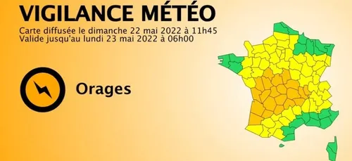Météo-France place 21 départements en vigilance orange aux orages