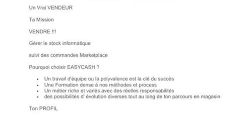 EASYCASH NEUVILLE EN FERRAIN RECRUTE